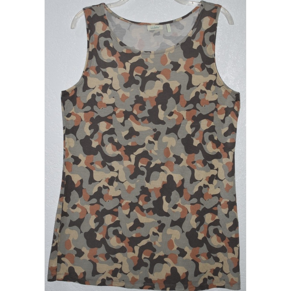 LOGO Lounge LARGE Camo Stretch Sleeveless top Knit Top Longline Basic Comfy Soft